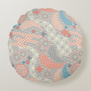 Japanese style pattern. Illustration. Round Pillow