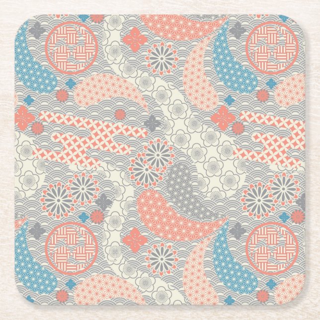 Japanese style pattern. Illustration. Square Paper Coaster (Front)