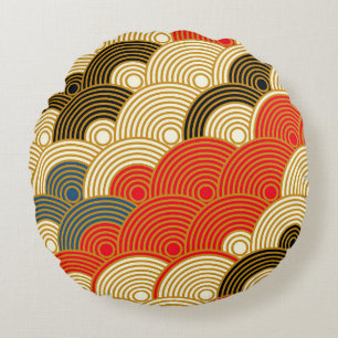 Japanese style scales waves seamless pattern in re round pillow