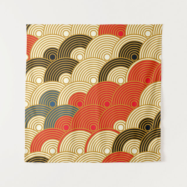 Japanese style scales waves seamless pattern in re tapestry (Front)