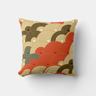 Japanese style scales waves seamless pattern in re throw pillow