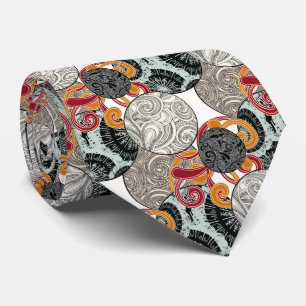 Japanese style tie with grunge balls and swirls