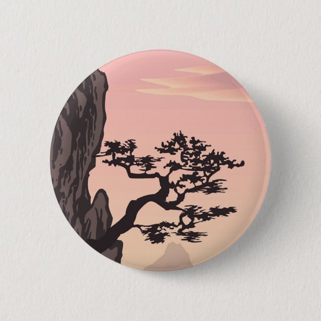 Japanese-style Tree Silhouette in Pink 2 Inch Round Button (Front)