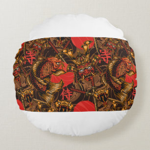 Japanese style vintage seamless pattern with samur round pillow