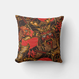 Japanese style vintage seamless pattern with samur throw pillow