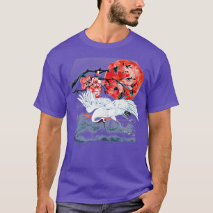 Japanese Sumi E Crane and Sakura T-Shirt