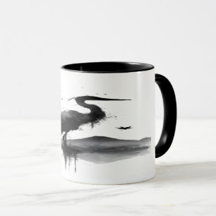 Japanese Sumi-e Crane Zen Art Coffee Mug