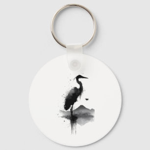 Japanese Sumi-e Crane Zen Keychain