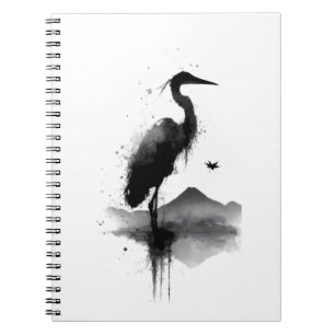 Japanese Sumi-e Crane Zen Notebook