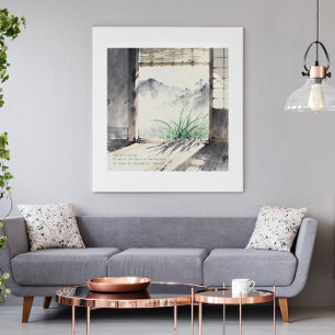 Japanese sumi-e ink painting paired with a Haiku  Poster