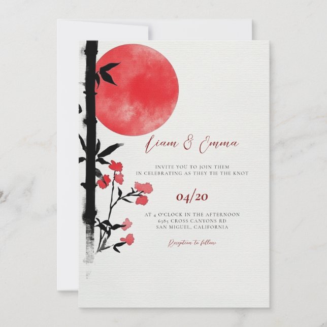  Japanese Sun Bamboo Wedding Invitation (Front)