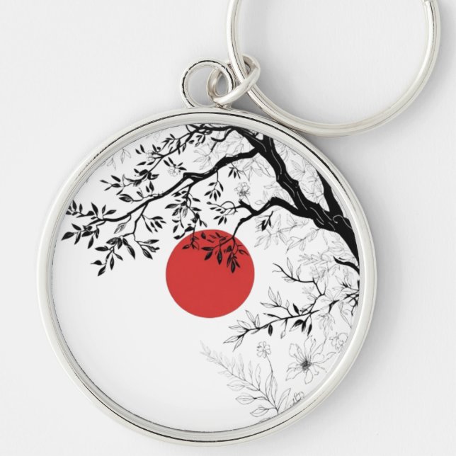 Japanese Sun & Nature Brush Art Keychain (Front)