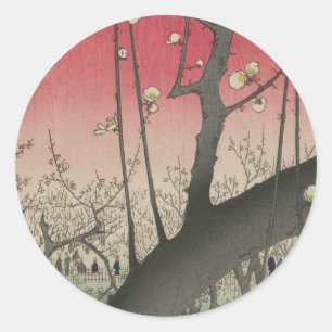 Japanese sunrise sunset plum estate trees classic round sticker