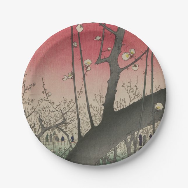 Japanese sunrise sunset plum estate trees paper plate (Front)