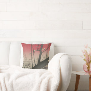 Japanese sunrise sunset plum estate trees throw pillow