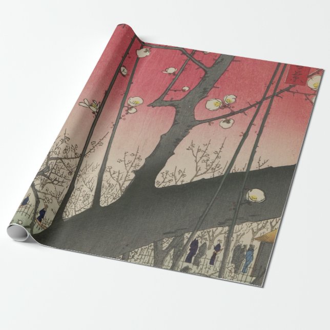 Japanese sunrise sunset plum estate trees wrapping paper (Unrolled)