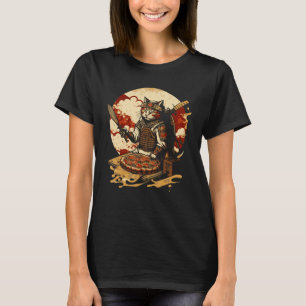Japanese Sunset Samurai Cat Eat Pizza Ninja Kitte T-Shirt
