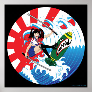 Japanese surfer girl poster