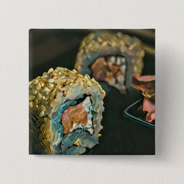 Japanese sushi 2 inch square button (Front)