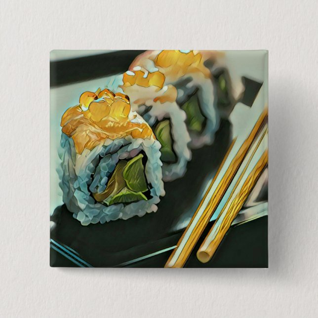 Japanese sushi 2 inch square button (Front)