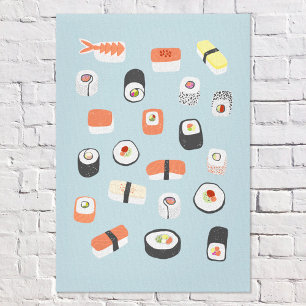 Japanese Sushi Blue Canvas Print