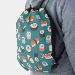 Japanese Sushi Drawstring Bag<br><div class="desc">Japanese food art pattern with sushi,  nigiri and maki rolls on a deep teal green background. Perfect for foodies,  chefs and gourmets.  Original art by Nic Squirrell.</div>