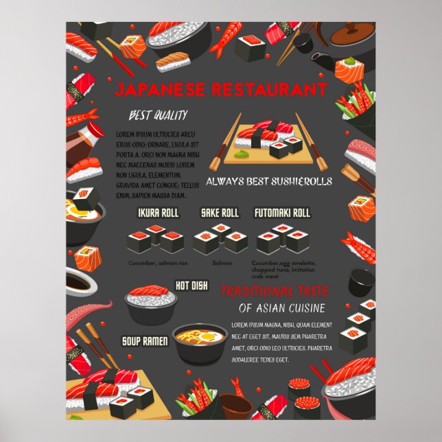 Japanese sushi food bar restaurant poster (Front)