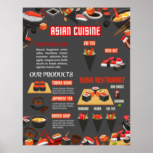 Japanese sushi food bar restaurant poster (Front)