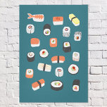 Japanese Sushi Nigiri Maki Roll  Canvas Print<br><div class="desc">Japanese food art on a deep green background for those who love to eat sushi,  sashimi,  nigiri and maki rolls.</div>