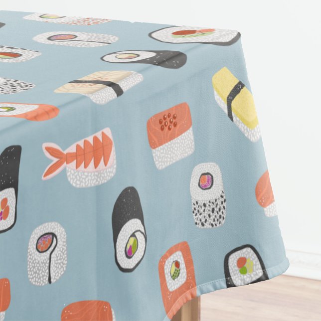 Japanese Sushi Nigiri Maki Roll Pattern Tablecloth (Sushi Japanese food art tablecloth)