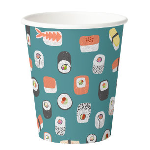 Japanese Sushi Pattern Teal Green Paper Cups