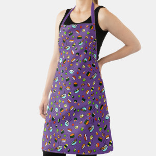 Japanese Sushi Seafood Rice Bowl Pattern Food Chef Apron