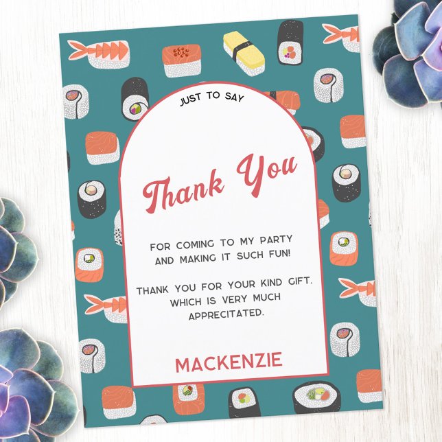 Japanese Sushi Thank You Postcard (Japanese sushi themed personalized thank you postcard with custom text)