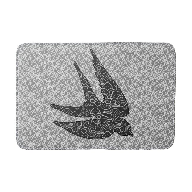 Japanese Swallow in Flight, Charcoal & Light Grey Bath Mat (Front)