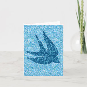 Japanese Swallow in Flight, Cobalt and Pale Blue Card