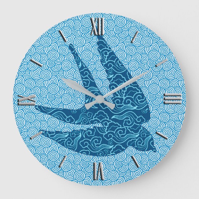 Japanese Swallow in Flight, Cobalt and Pale Blue Large Clock (Front)