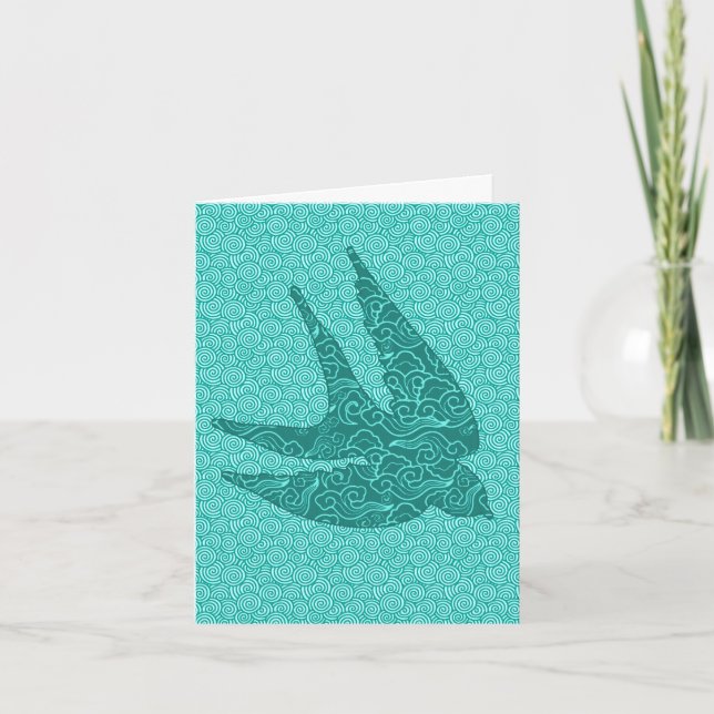 Japanese Swallow in Flight, Turquoise and Aqua Card (Front)