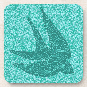 Japanese Swallow in Flight, Turquoise and Aqua Coaster