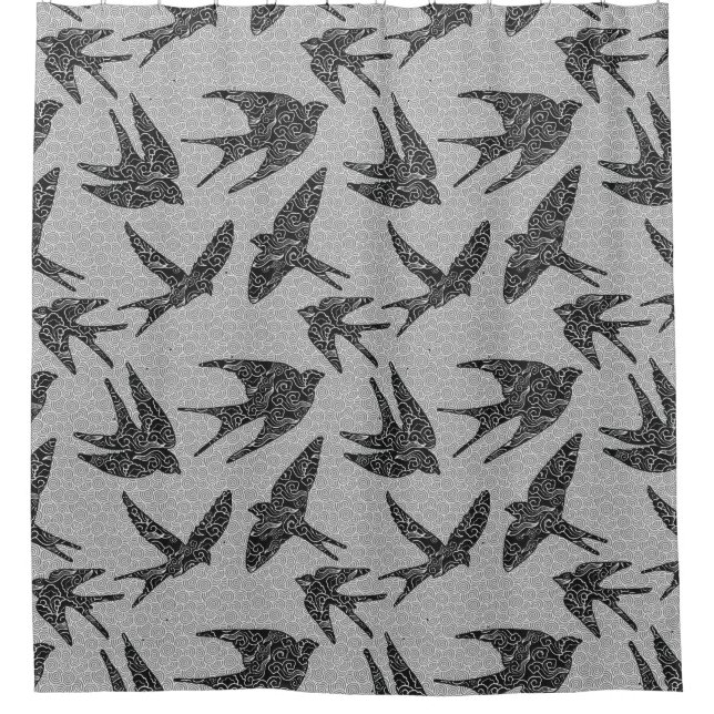 Japanese Swallows in Flight, Charcoal & Light Grey (Front)