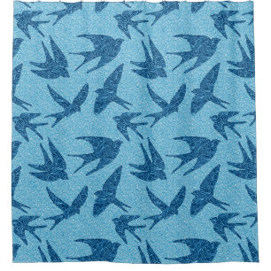 Japanese Swallows in Flight, Cobalt and Pale Blue