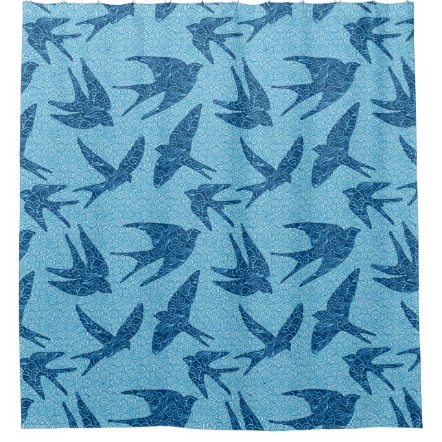 Japanese Swallows in Flight, Cobalt and Pale Blue (Front)