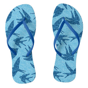 Japanese Swallows in Flight, Cobalt and Pale Blue Flip Flops