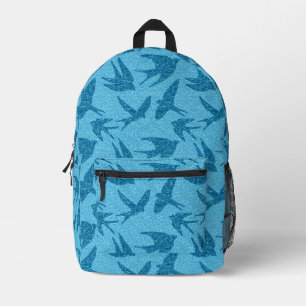 Japanese Swallows in Flight, Indigo and Light Blue Printed Backpack