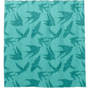 Japanese Swallows in Flight, Turquoise and Aqua