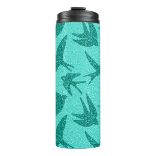 Japanese Swallows in Flight, Turquoise and Aqua  Thermal Tumbler
