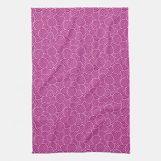 Japanese swirl pattern - burgundy and pale pink kitchen towel (Vertical)