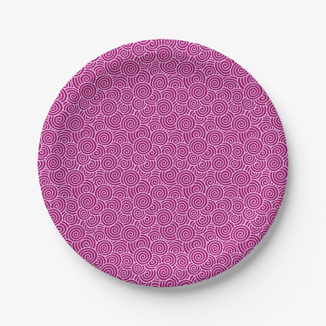 Japanese swirl pattern - burgundy and pale pink paper plate (Front)