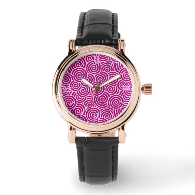 Japanese swirl pattern - burgundy and pale pink watch (Front)