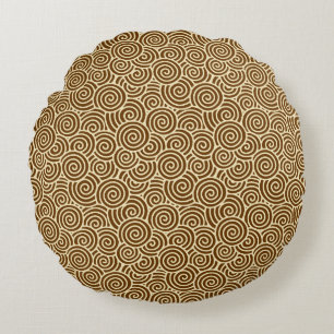 Japanese swirl pattern - chocolate brown round pillow