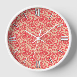 Japanese swirl pattern - coral orange clock